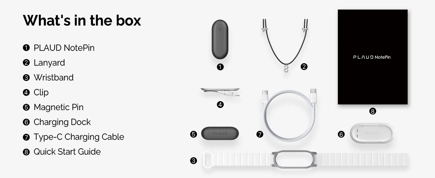 PLAUD NotePin Wearable AI Voice Recorder, AI Notetaker, Smart Transcription & Summarization, with Wristband & Lanyard