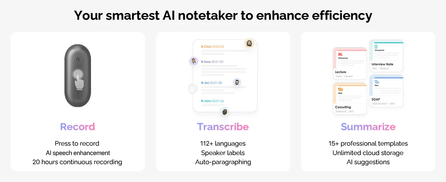 PLAUD NotePin Wearable AI Voice Recorder, AI Notetaker, Smart Transcription & Summarization, with Wristband & Lanyard