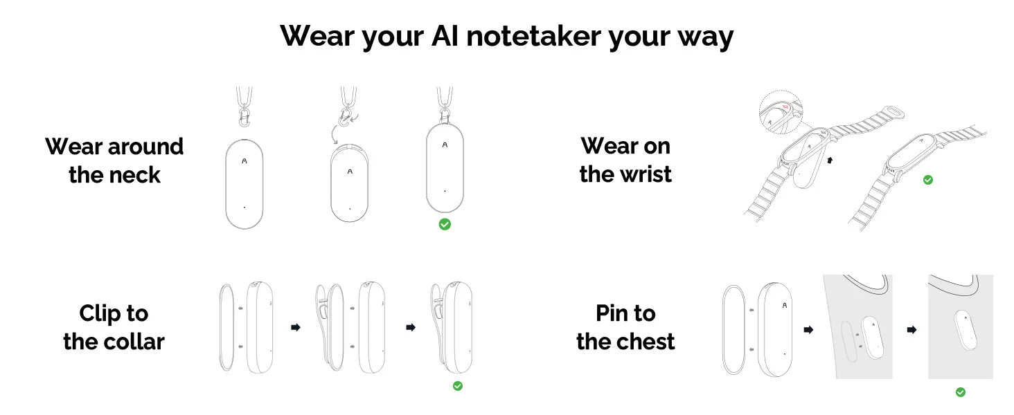 PLAUD NotePin Wearable AI Voice Recorder, AI Notetaker, Smart Transcription & Summarization, with Wristband & Lanyard