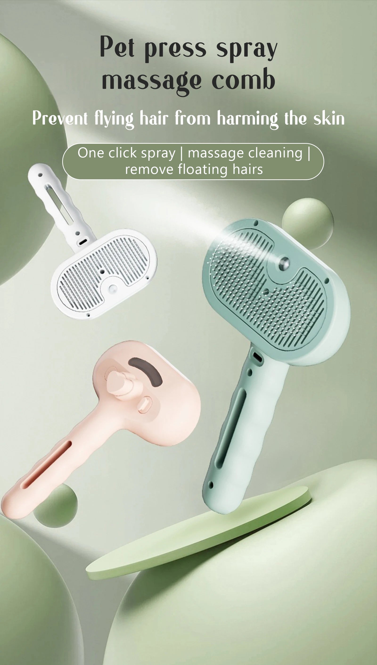 Dog Comb Pet Steam Massage Brush Safe Round Head Soft Teeth Spray Hair Removal Comb for Dog Universal for Cats Dogs Accessories