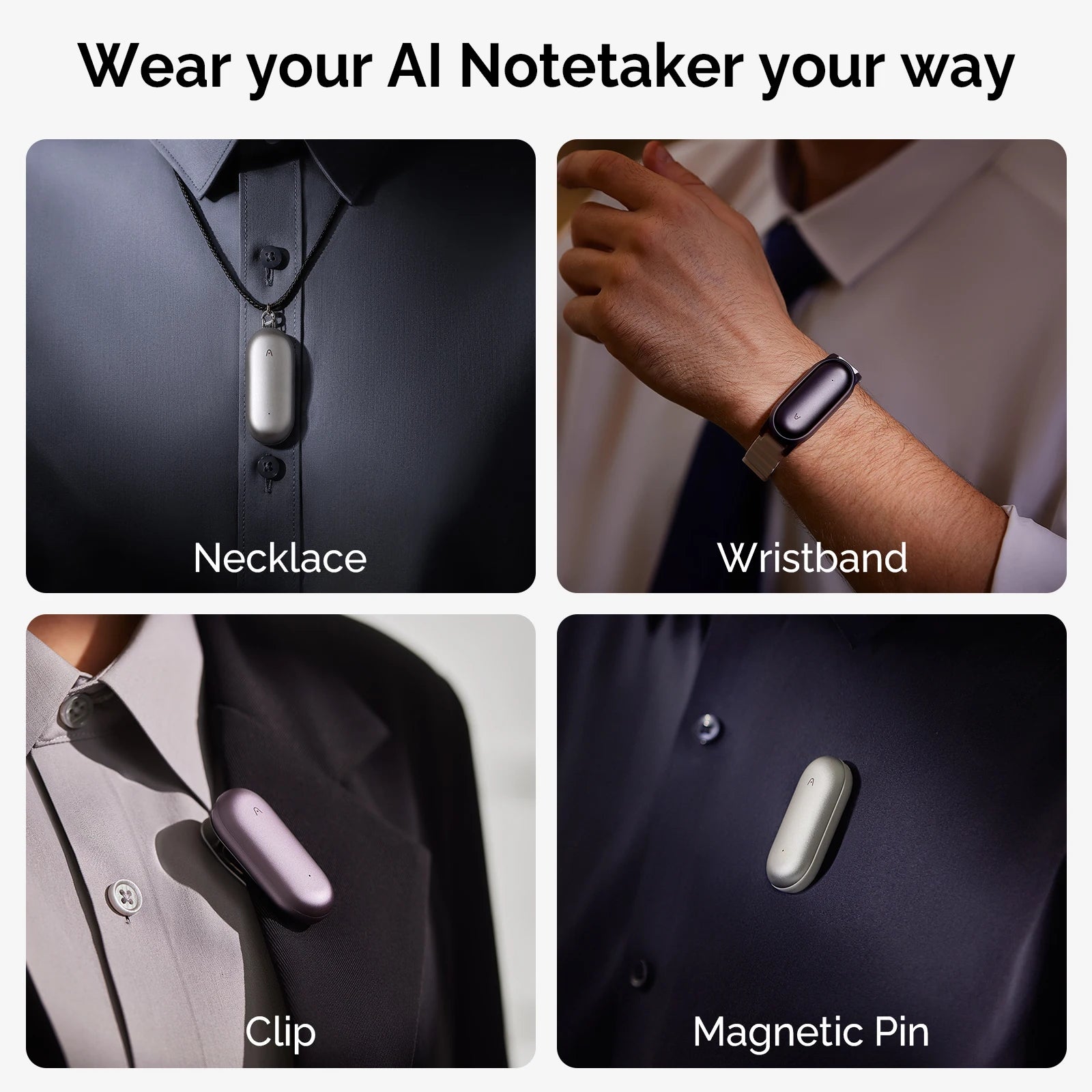 PLAUD NotePin Wearable AI Voice Recorder, AI Notetaker, Smart Transcription & Summarization, with Wristband & Lanyard