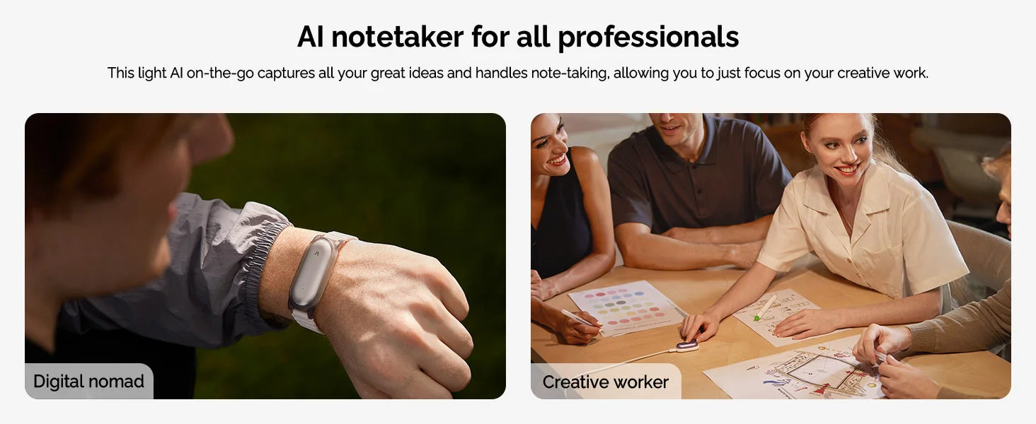 PLAUD NotePin Wearable AI Voice Recorder, AI Notetaker, Smart Transcription & Summarization, with Wristband & Lanyard